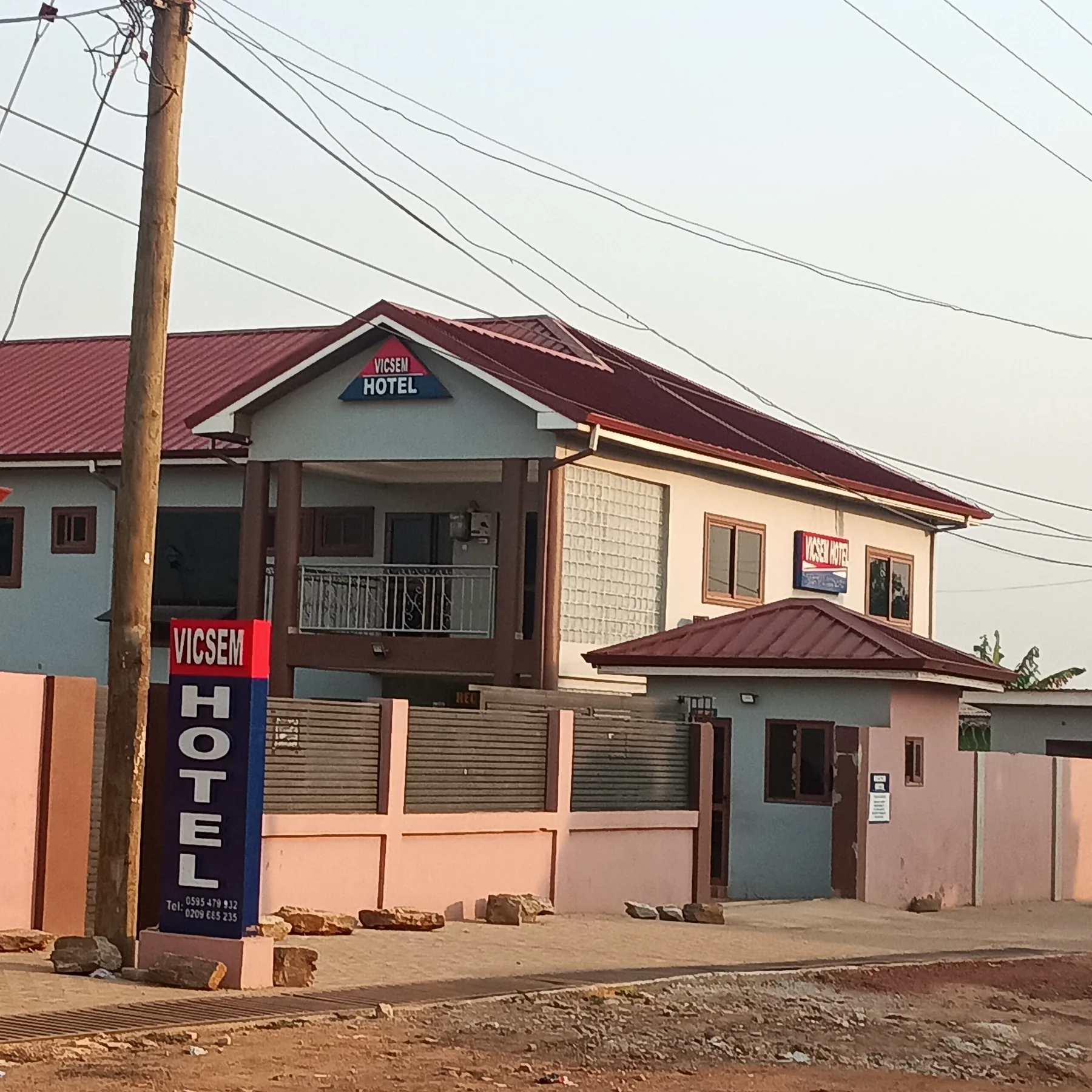 Vicsem Hotel front entrance from the street